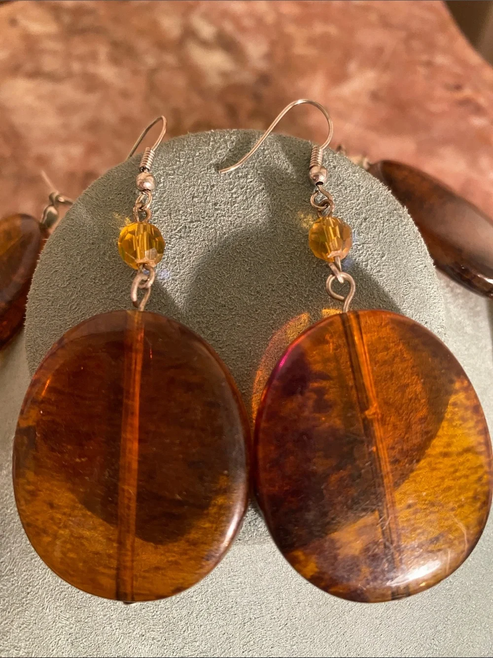 Amber Brown Color Oversized Oval Statement Necklace – Drop Earring Set